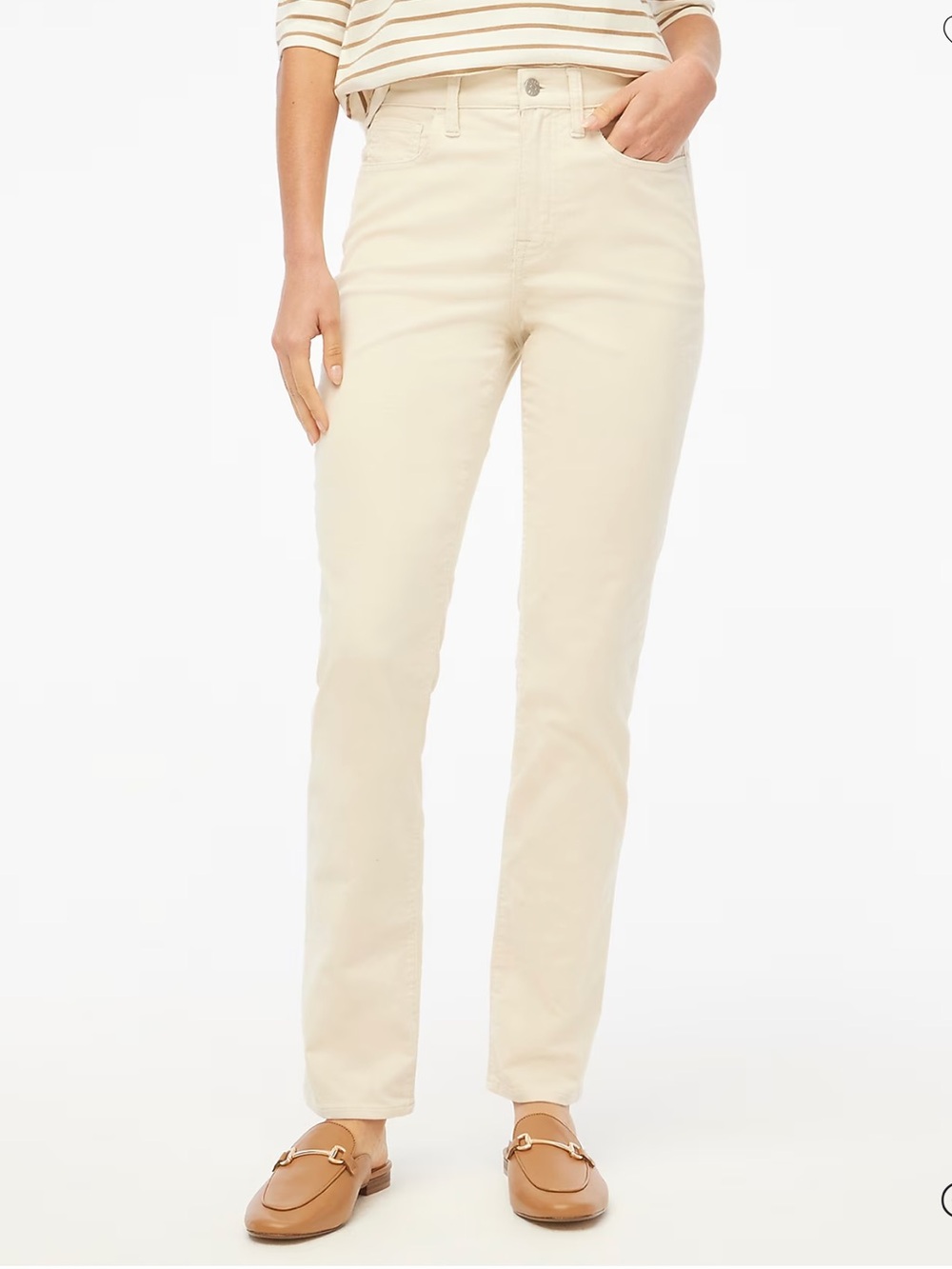 J. Crew Factory Ecru Ivory Corduroy Full-length Essential Straight Pant sz 29